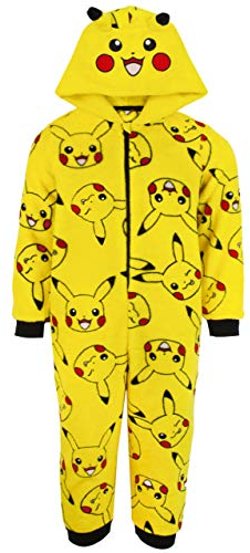 Pokemon Onesie for Kids | Boys and Girls Pyjamas Pikachu Yellow 3D Ears All In One Outfit Sleepsuit| Gamer Merchandise