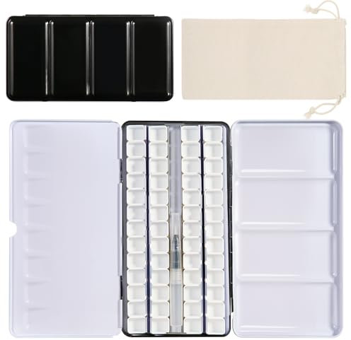 PEVART Mischpalette Leere Aquarellkasten aus Metall mit Daumenring, ideal für Wasserfarben: robust, langlebig, mit 52x Halbe Näpfchen – perfekt für DIY Kunst, Wassermalkasten und kreative Malerei