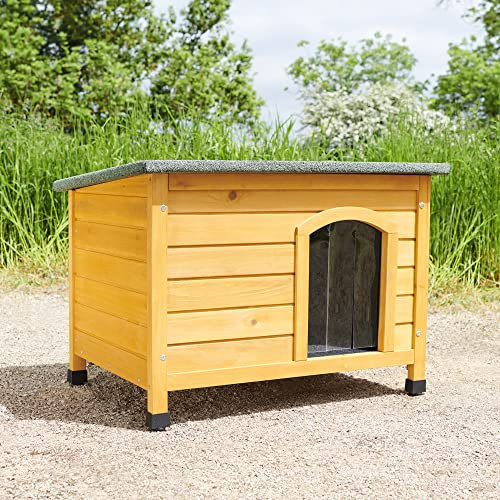 Feel Good Wooden Dog Kennel with Tongue and Groove Panels Includes Lift Up Roof, Rain and Wind Protector Ideal For Mini Miniature Small Breed Puppys.