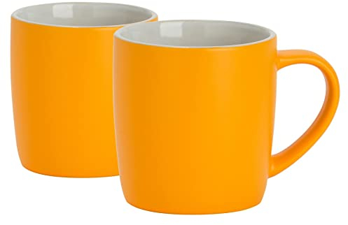 Argon Tableware Coloured Coffee Mugs - Matte Yellow - 350ml - Pack of 2 - Matt Ceramic Stoneware Tea Mugs Latte Cappuccino Cups Hot Chocolate Cups Colourful Mug Set with Handle