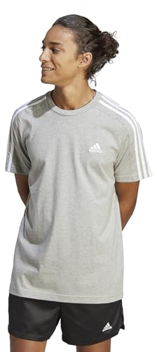 adidas Herren Essentials Single Jersey 3-Stripes Tee, Medium Grey Heather/White, L
