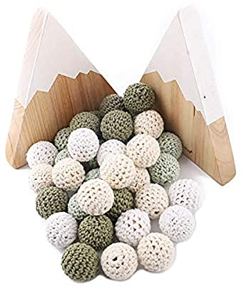 Promise Babe Erwachsene 20mm 10 PC Bunt Runde Gehäkelt Holzperlen mit Loch zum Auffädeln, Handgefertigt Natur Holzkugeln DIY Schmuck Halskette Armband Selber Machen Basteln Crocheted Wooden Beads