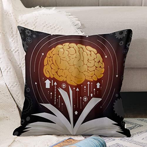Kissenbezug 45x45 cm,Wissen Gehirn Buch Symbole Zahnräder,,Outdoor Kissen Kissenbezüge Kissenhülle Sofa Kissen dekokissen Zierkissen für Wohnzimmer Garten deko draußen