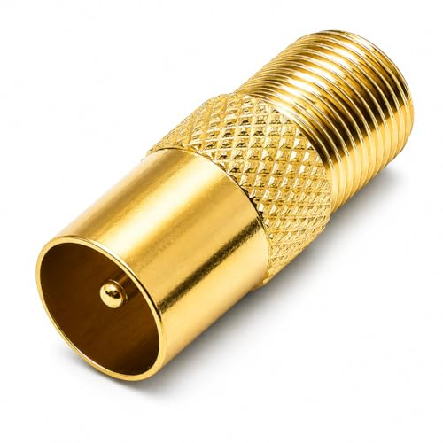 DRUT TV RF Male to F Type Screw Connector, Gold | Socket Aerial Coax Adapter, Coaxial Plug