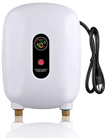 QBREZA Mini Calentador de Agua de 110/220 voltios, Calentador de Agua Caliente instantáneo eléctrico, Sistema de calefacción de Lavado a Temperatura Constante,White