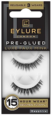 Eylure False Eyelashes Pre-Glued Design, Sapphire Luxe Faux Mink Single Pair | Stays for up to 15 hours, Easy to wear