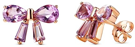 Orovi Schmuck Damen Schleifen Amethyst- Ohrstecker mit Edelsteine/Geburtssteine natürliche lila Amethyste in Schleifenmotiv Zeitlose klassische Ohrringe aus 925 Sterling Silber Rotgold vergoldet