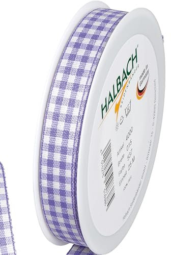 Halbach Seidenbänder Premium Vichy Karo Geschenkband (lavendel) | Breite 15mm Länge 25m | Karoband made in Germany | kariertes Schleifenband in vielen Farben