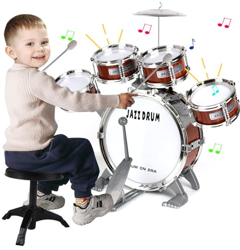 Kids Drum Set for Toddlers 1-3 3-5 - Musical Instruments Toys Drum Kit 9 Pcs with Stool, Birthday Musical Toys for Toddlers 3 4 5 Year Old Boys Girls