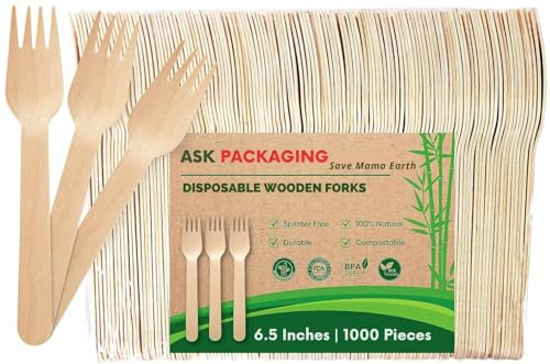 1000 x Disposable Wooden Forks (16.5cm) - Biodegradable Strong Wooden Cutlery Forks | Eco Friendly, Plastic Free, Non Toxic, Food Safe - Ideal for Wedding, Picnic, Christmas, Party, Home, Office