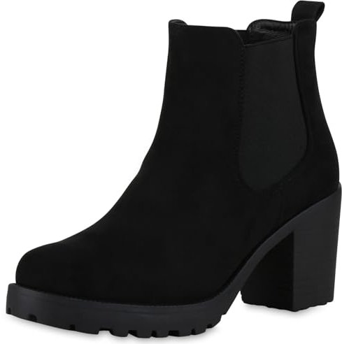 VAN HILL Damen Stiefeletten Chelsea Boots Profilsohle 70's Schuhe 611526 Schwarz 41