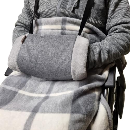 SENIORI Handmuff - Wärme und Komfort für ROLLSTUHLFAHRER mit Weichem Fleece und Breitem Halsriemen (SR2 Grau + Polar)