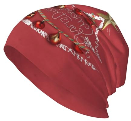 RAXER Beanie-Mütze mit Weihnachtsbällen und Glocken, bedruckt, bequem, atmungsaktiv, weich, warm, gestrickt, Baumwolle, Schwarz, Schwarz , One size