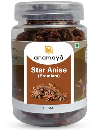 Star Anise Whole by Anamaya Spices | Indian Whole Spices & Herbs | 100% Natural | Highly Aromatic, Big Size for Biryani and Other Dishes | 40g | 1.41 OZ | Sourced from Farms of Kerala, India