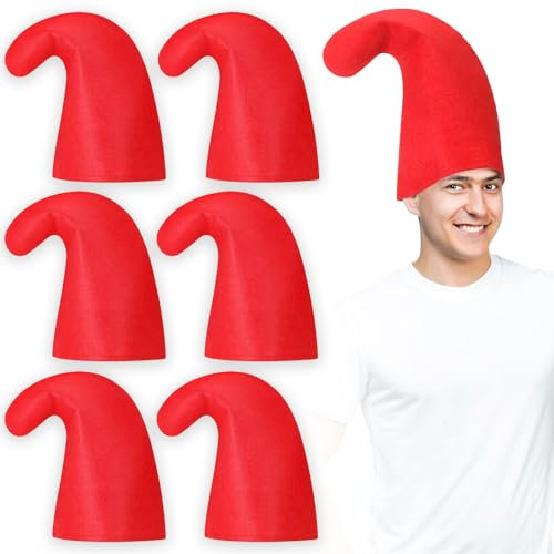 SATINIOR 6 Stück Karneval Zwergenmütze Filz Schlumpfmütze für Erwachsene Weihnachtskleid Kopfbedeckung für Kostüm Ausgefallenes Cosplay Partyzubehör (Rot)