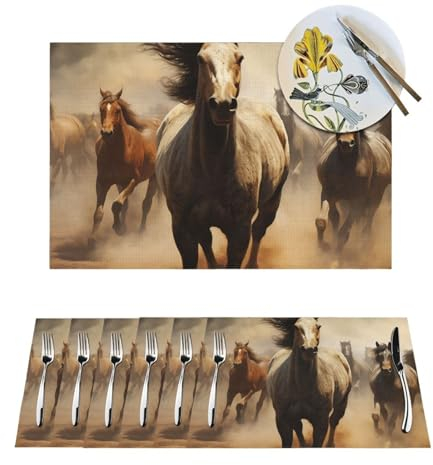 PVC-Platzdeckchen-Set, viele Pferde, bedruckt, PVC, gewebt, rutschfest, hitzebeständig, langlebig, waschbar, Tischmatten für Küchentisch, Abendessen, Hochzeiten, Partys, 45,7 x 30,5 cm, 6 Stück
