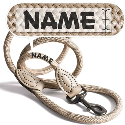 Personalisierte Hundeleine 1,2 m oder 1,7 m Länge (leicht dehnbar) extrem hochwertig verarbeitet | Tauleine für Hunde | Führleine mit Namen (Taupe, 120 cm)