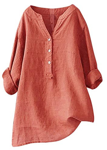 Hsternexy Musselin Bluse Damen, Leinenbluse Damen Sommer Langarm Große Größen Hemdbluse Blusenkleid Leinen Elegant Weiß Longbluse Blusenshirt Bügelfrei Schwarz Mittelalter Tuniken Damenblusen