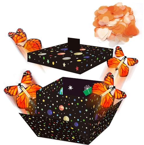 1 Schmetterlingsexplosion-Geschenkbox, Kommt Mit 1 Packung Herzförmiger Papierstücke, Geburtstagsüberraschungsbox, Exquisite Süßigkeitenbox, Weihnachtsgeschenkbox, Geschenkgutschein-Geschenkbox