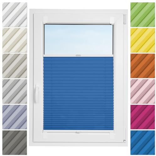 Estika Plissee ohne Bohren zum Kleben – 80 x 200 cm – Blau – Selbstklebende Montage, moderner Sichtschutz für Fenster, Jalousie für Fenster ohne Bohren