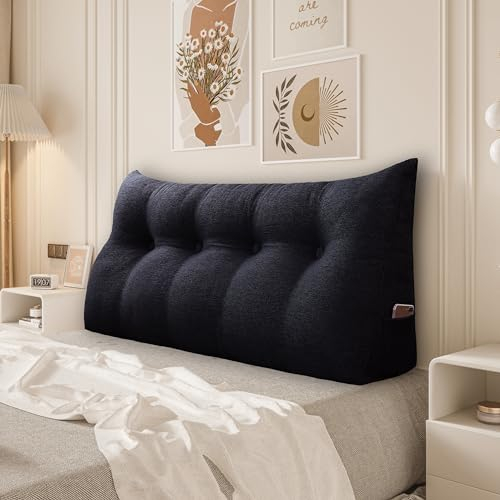 BNCKTRD Kopfende Großes Rückenkissen, Bequemes Lesekissen und Rückenteil im Bett, 2 in 1 Rückenlehne und Kopfkissen, Langes XXL Kissen für Sofa, Couch, Wand und Polster Leinen Anthrazit 140cm