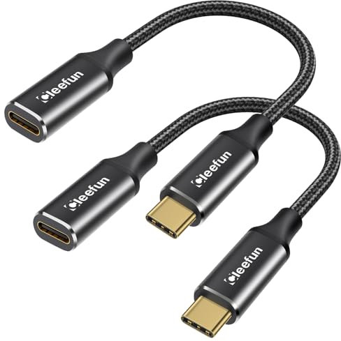 CLEEFUN Cable Alargador USB C Corto 30CM Pack 2, USB3.2 10Gbps y Vídeo 4K@60Hz, Cable USB C Macho a Hembra, Carga Rápida 100W para iPhone 16 15 Pro Max, MacBook Pro Air, Galaxy S25 S24 S23 Ultra