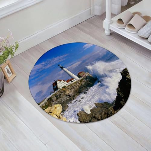 EMFSLA rutschfest Badezimmer Badeteppiche,Weich Hochflor Saugfähig Badvorleger Waschbar Flauschige Mikrofaser Badematte,Portland Head Leuchtturm Maine,60x60 cm