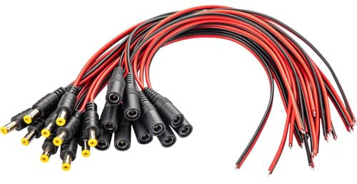 Aukuoy 20 Stück DC Power Pigtail Kabel: 12V 5A 5.5mm x 2.1mm Male Female Jack Pigtail Barrel Stecker Kabel für Sicherheitskameras LED-Lichtleisten Router Stromadapter