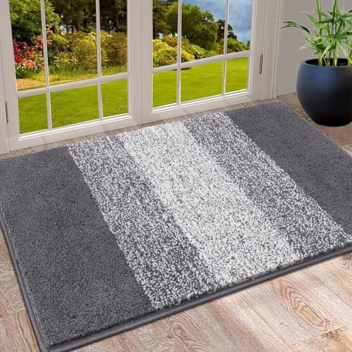 SHACOS Fußmatte Innen Fussmatte Aussen Schmutzfangmatte, rutschfeste Fußabtreter, Saugstarke Türmatte, Fussmatten Haustür, Eingangsteppich, Teppich (Grau, 60 x 90 cm)
