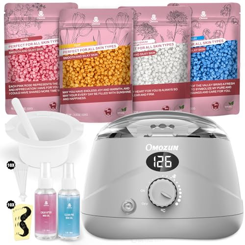 OMOZUN Scaldacera Professionale Ceretta Brasiliana: Scalda Cera Kit con Display Digitale LED - Cera Depilatoria Pura e Naturale per Pelli Sensibili, Viso, Bikini, Ascelle, Unisex - Grigio