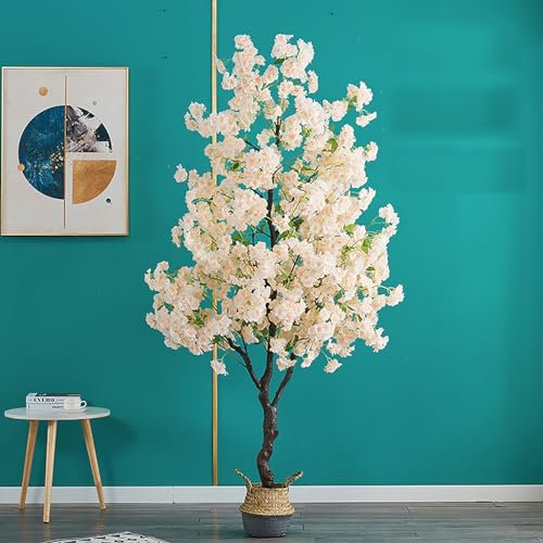 GLJTUO Albero Artificiale Alberi di Decorazione Artificiale con Fiori di Ciliegio per Interni, Albero Decorativo con Fiori di Ciliegio Finti per Matrimonio/Casa/Natale, Albero,White-H 120cm(3.9ft)