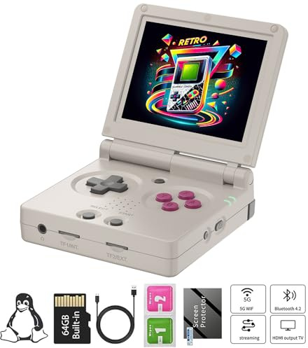 RG35XXSP Console di gioco retrò palmare schermo IPS da 3,5 pollici 64 GB TF card precarico 4400 giochi elettronici, supporto batteria 3300 mAh WiFi Bluetooth HD (grigio NUOVO)