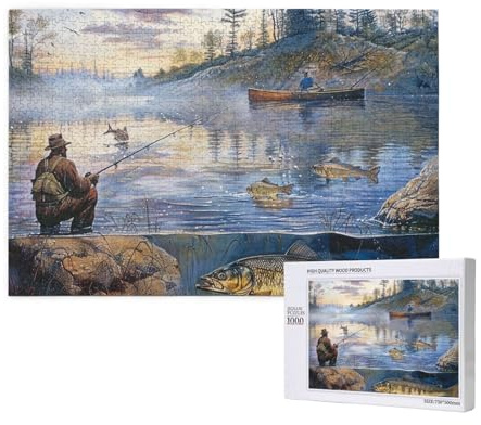 Fischersee, Fischer, gedrucktes Holzblock-Puzzle, 1000 Teile (verpackt), Puzzle, Lernspiel, Heimdekoration, Puzzle