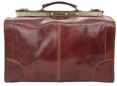 bupell Riziero Vintage Arzttasche Hebammentasche/Reisetasche aus pflanzlich gegerbtem Leder - Handgefertigt in Italien - Marrone