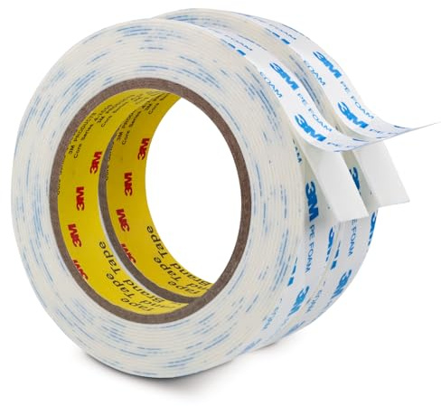 3M Ruban Adhésif Double Face Extra Strong 25 mm × 5 m 2 Rouleaux | PE Mousse Rubans Adhésifs, 1,1 mm D'épaisseur Ruban en Tissu Durable Imperméable, pour Intérieur Extérieur Bricolage Fixation