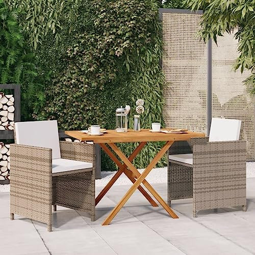 KATERYY 3-TLG. Garten-Essgruppe mit Kissen Beige,Rustikale Essgruppe aus Akazienholz: Stabil und komfortabel für Garten oder Terrasse