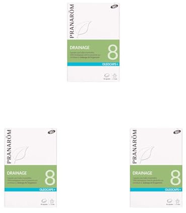 PRANARÔM - Oléocaps 8 - Drainage - Aux Huiles Essentielles Ciblées - Menthe Poivrée, Citron, Gingembre, Cardamome, Mandarine & Genévrier - 100% Naturelle Et Bio - HECT - 30 Capsules Prédosées