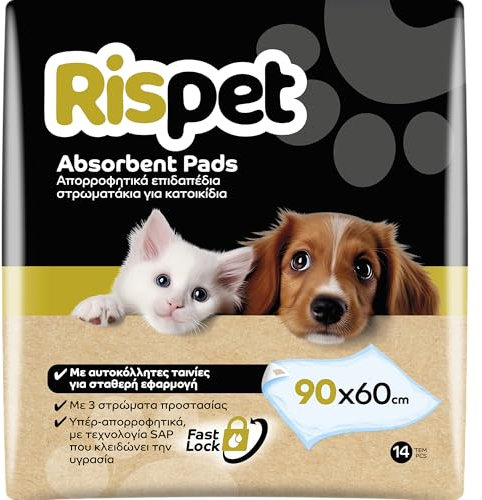 RISPET Tappetini Igienici per Cani 90x60cm, Alta Assorbenza con tecnologia Controlla Odori, 14 Unità
