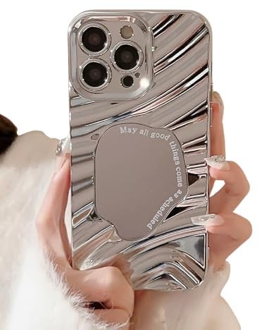 ZTOFERA Case for iPhone 13, 3D Wave Water Ripple Luxury Makeup Mirror Case, Full Camera Lens Protective Soft TPU Shockproof Anti-Scratch Cover for iPhone 13 6.1 - Silver