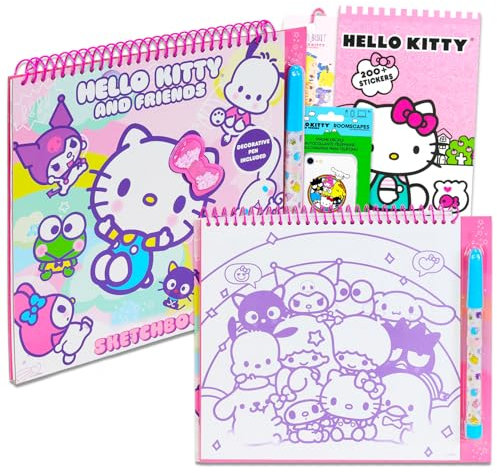 Hello Kitty Sketch Book Coloring Pad Bundle ~ Hello Kitty and Friends Sketchpad Art Set with Pen, Stickers, and More | Hello Kitty Kawaii Stationery Set for Girls