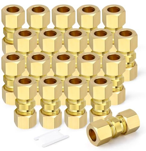 GASHER Messing-Kompressionsrohrverschraubung, 0,95 cm Außendurchmesser x 0,95 cm Rohr-Außendurchmesser, 20 Stück