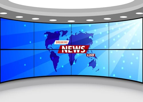 CORFOTO 1.5x1m News Studio Room Backdrop News Broadcast Hall Backdrop TV Show Newscaster Studio Photography Background Live Stream Video Conference Backdrop Photo Props