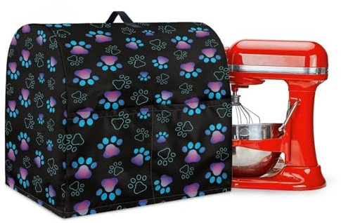 LACIYISON Bunte Hundepfotenabdruck-Küchenhelfer-Mischerabdeckung, Standmixer-Abdeckung, kompatibel mit 6–8 Quart Kitchenaid/Hamilton Standmixer, Küchenhelfer, Mixer-Zubehör, Staubschutz mit Taschen,