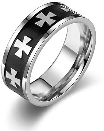 Anillo templario para hombre, con bandera de caballero cruzado, banda de acero de titanio plateado, ajuste cómodo, Z+1, Metal