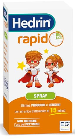 HEDRIN Rapido Spray Elimina Pidocchi e Lendini in 1 Applicazione - 60 ml | Agisce in 15 Minuti, Non Richiede l'Uso del Pettinino