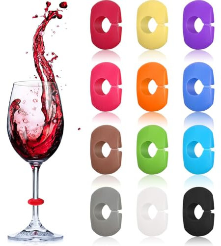 COYUN 12PCS Marcadores Copas Vino, Identificador Vasos, Marcador Silicona Taza, Marcadores Cristal Silicona Coloridos Reutilizables, para Decoración Copas Bar Fiesta, Bebida, Cócteles