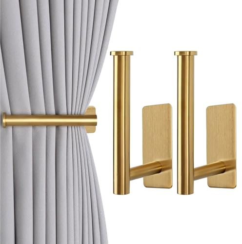 Raffhalter Gardinenhalter Vorhang Halter Raffhalter Haken Curtain Hooks Tiebacks Gardinen Halterung Vorhanghalter Gardinenhaken Wand Selbstklebende für Vorhänge, 2 Stück Golden