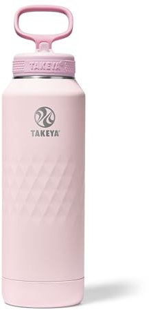 Takeya Sport 40 oz Triple-Insulated Stainless Steel Water Bottle – Leakproof, Sweatproof, BPA-Free, Keeps Drinks Cold 36 Hrs, Hot 14 Hrs – Peony