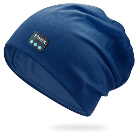 fesoklaf Sommer-Bluetooth-Beanie-Mütze, Kopfhörer für Damen/Herren, kabellose Musik, Slouchy, Beanie-Mütze, Headset mit Mikrofon für Sport, dunkelblau, Einheitsgröße