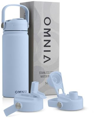 OMNIA Vacuum Insulated Stainless Steel Water Bottle, 2 Lids (Straw & Spout) Leakproof, BPA-Free, Reusable Flask, Hot & Cold Thermos for Sports, Gym, Travel, Outdoors (Sky Blue, 540ML)